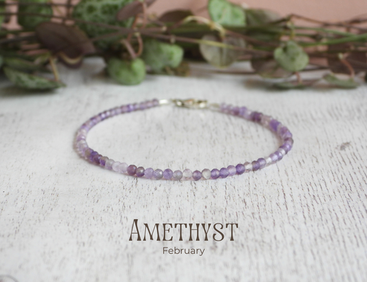 dainty amethyst beaded February birthstone bracelet handmade 925