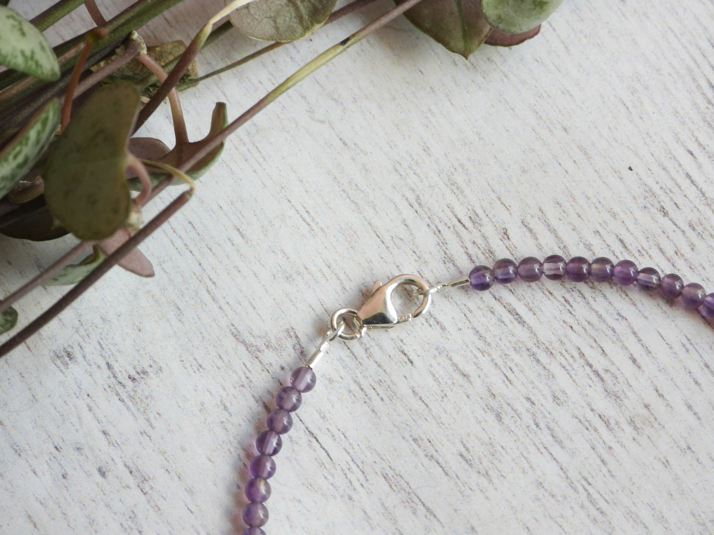 dainty amethyst beaded bracelet with sterling silver hallmarked clasp