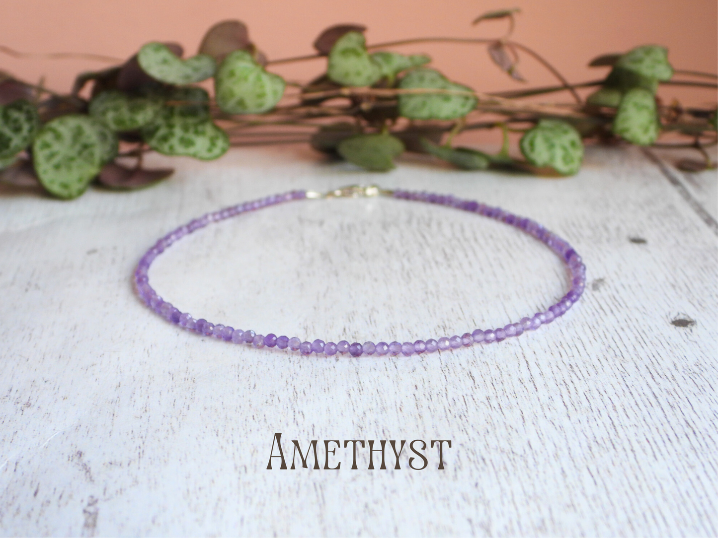 Dainty Amethyst "Sobriety" Gemstone Anklet | February Birthstone | Faceted Beads