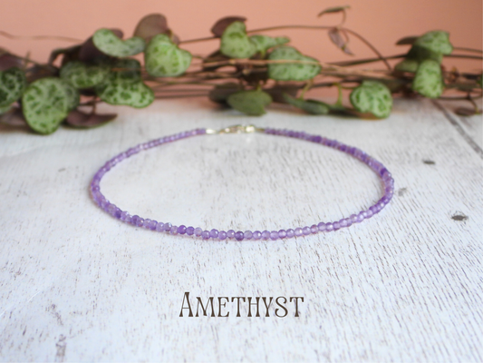 Dainty Amethyst "Sobriety" Gemstone Anklet | February Birthstone | Faceted Beads
