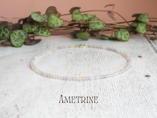 Dainty Ametrine "Balance & Connection" Gemstone Anklet | Faceted Beads