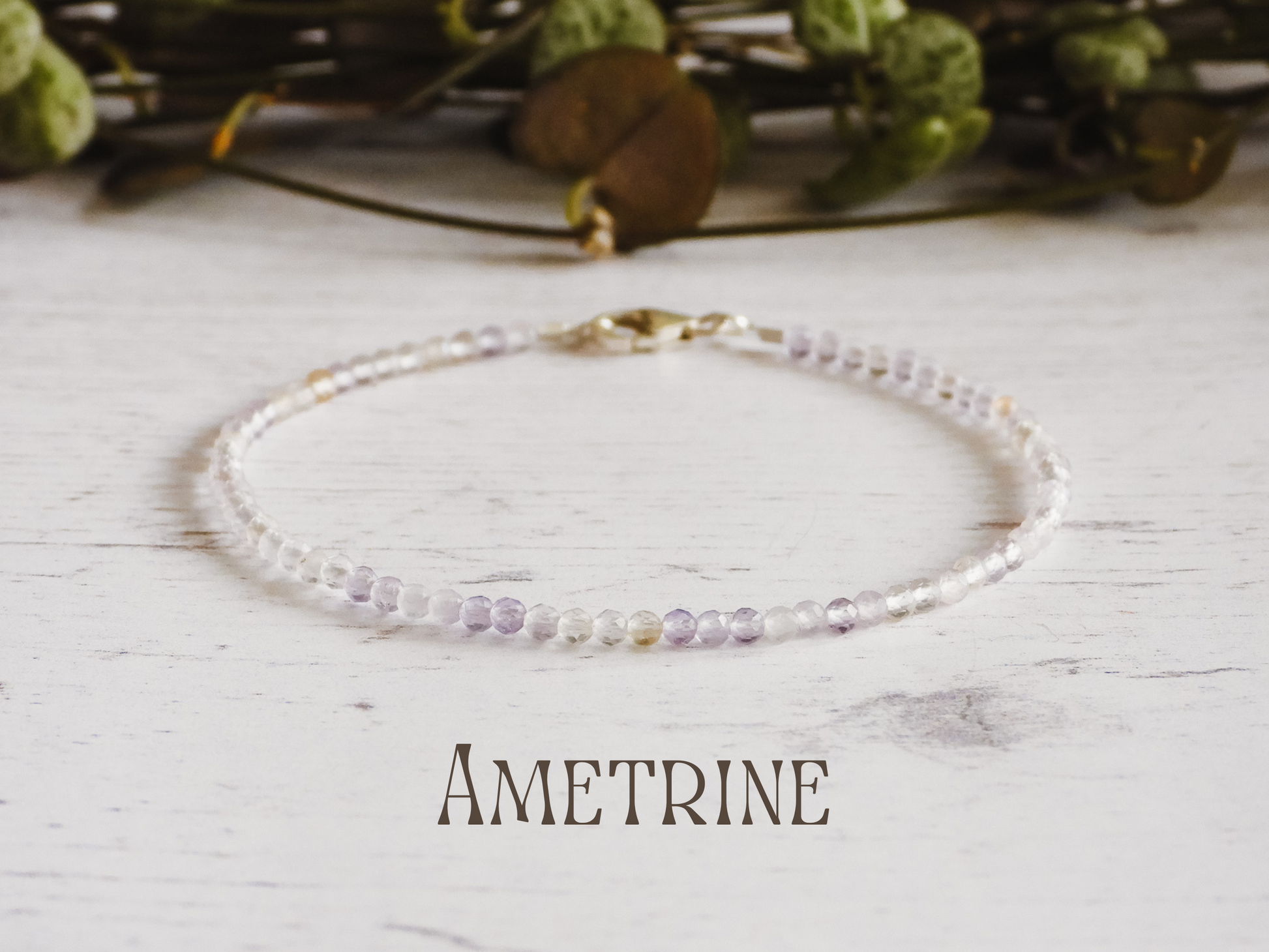 dainty ametrine gemstone 2mm beaded bracelet