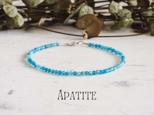 dainty blue apatite gemstone beaded bracelet with silver clasp