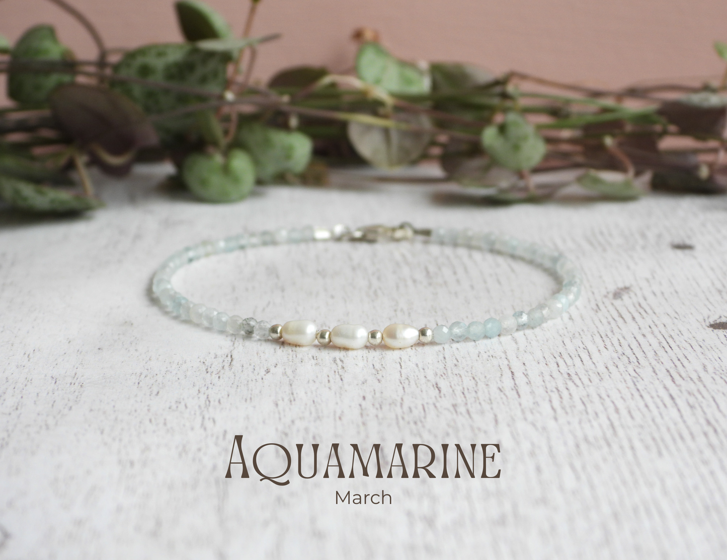 dainty aquamarine and freshwater pearl handmade beaded bracelet