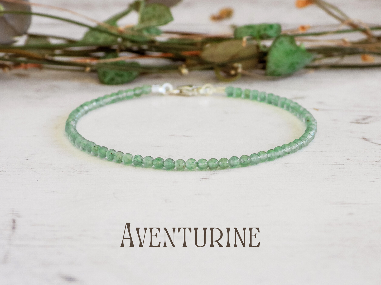 dainty green aventurine gemstone 2mm beaded bracelet
