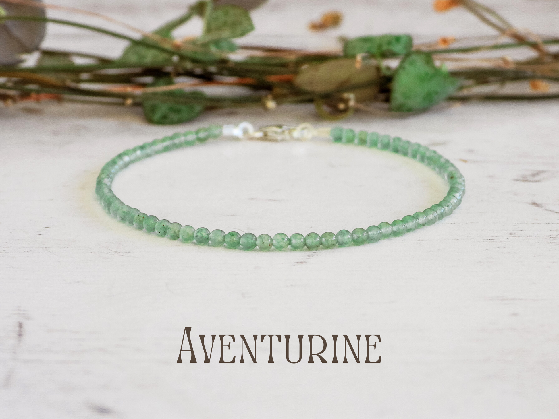 dainty green aventurine gemstone 2mm beaded bracelet