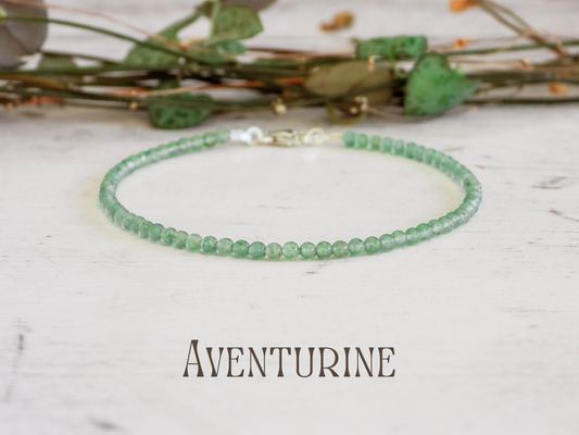 dainty green aventurine gemstone 2mm beaded bracelet
