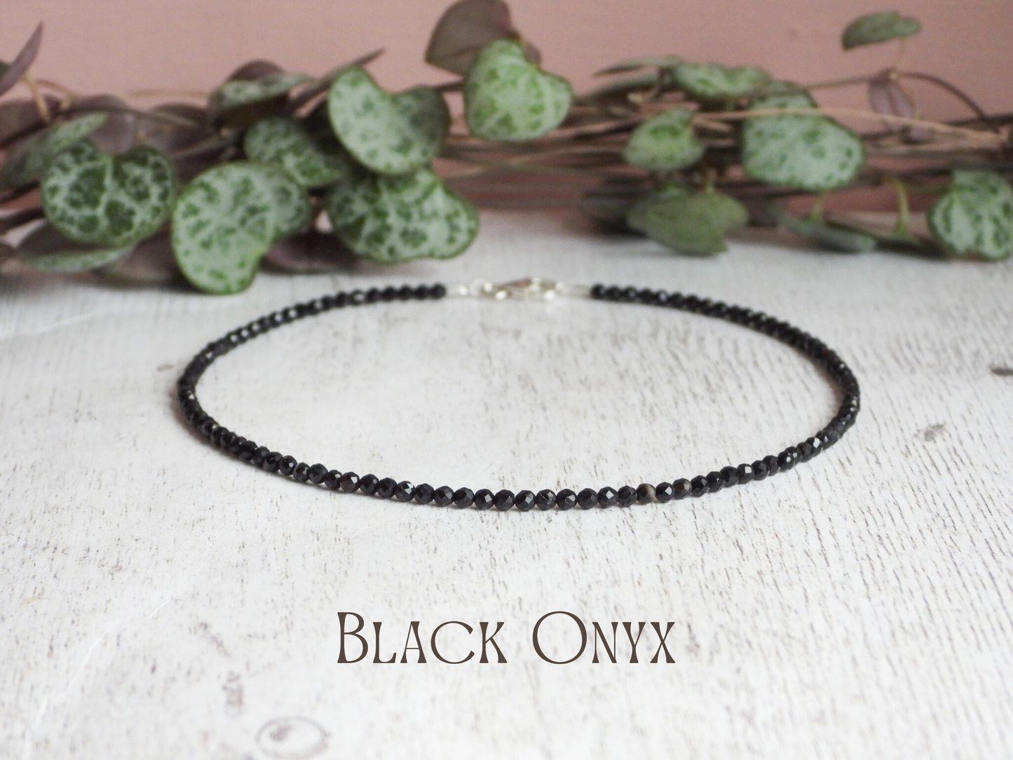 Dainty Black Onyx "Protection" Gemstone Anklet | Faceted Beads