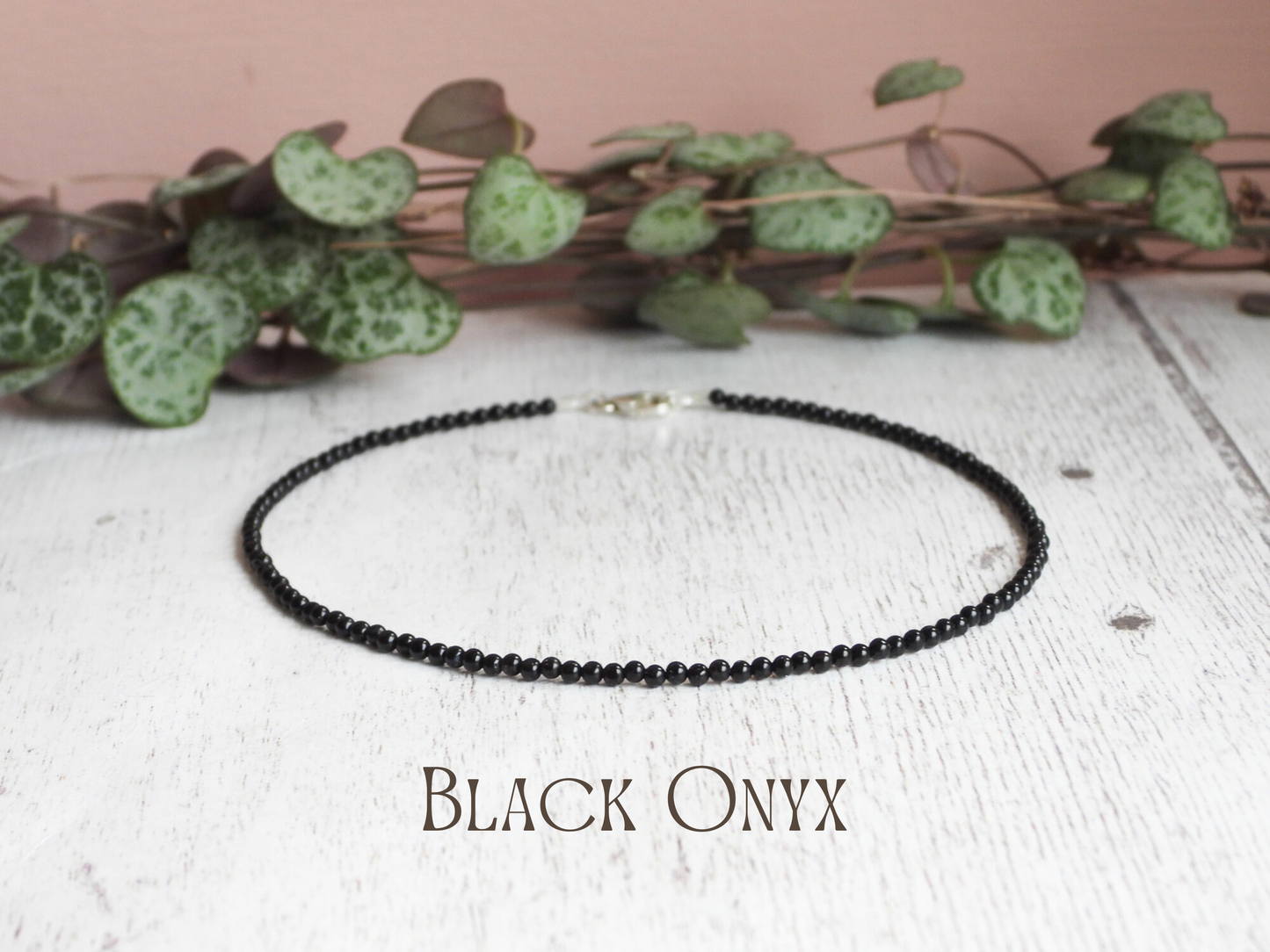 Dainty Black Onyx "Protection" Gemstone Anklet | Round Beads