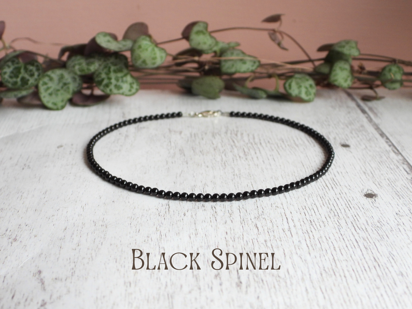 Dainty Black Spinel "Endurance" Gemstone Anklet | Round Beads