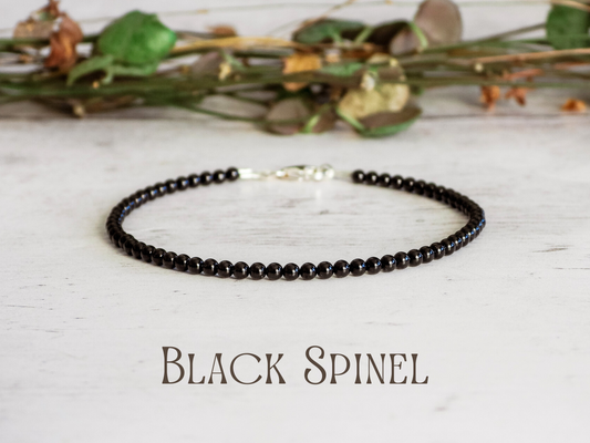 dainty black spinel 2mm gemstone beaded bracelet