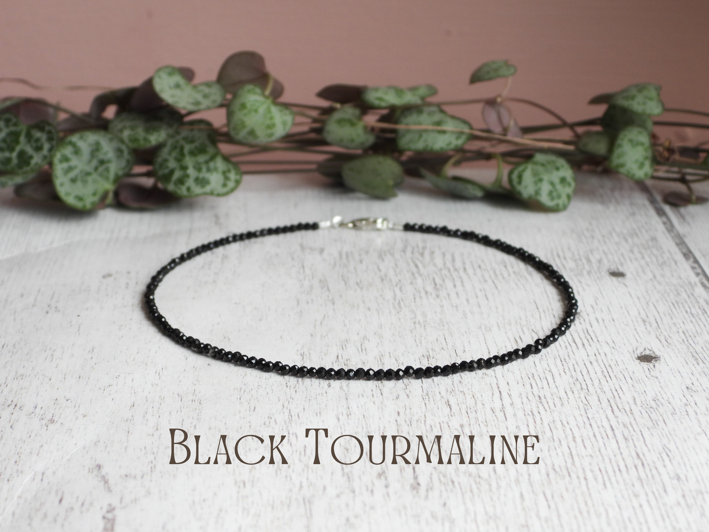 Dainty Black Tourmaline "Protection" Gemstone Anklet | October Birthstone | Faceted Beads