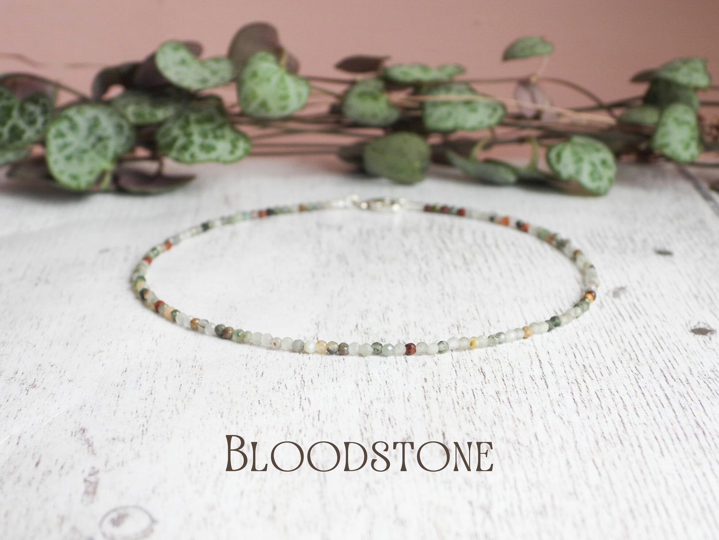 Dainty Bloodstone "Courage" Gemstone Anklet | Faceted Beads