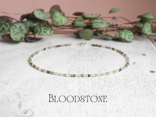 Dainty Bloodstone "Courage" Gemstone Anklet | Faceted Beads