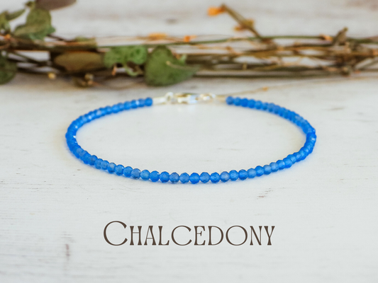 dainty blue chalcedony 2mm beaded bracelet