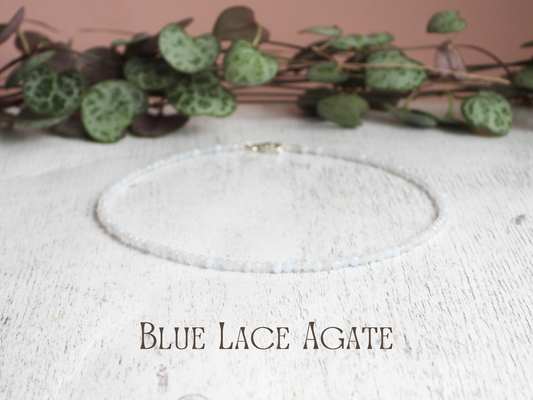 Dainty Blue Lace Agate "Diplomacy" Gemstone Anklet | Faceted Beads