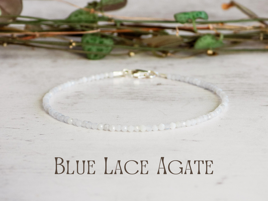 dainty blue lace agate gemstone beaded bracelet