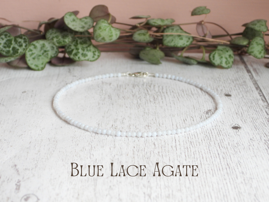 Dainty Blue Lace Agate "Diplomacy" Gemstone Anklet | Round Beads