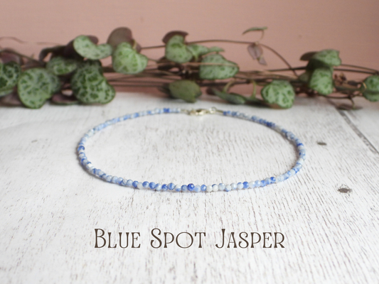Dainty Blue Spot Jasper "Mindfulness" Gemstone Anklet | Faceted Beads