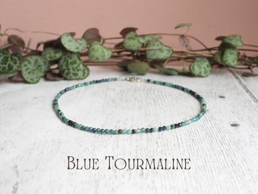 Dainty Blue Tourmaline "Forgiveness" Gemstone Anklet | Faceted Beads