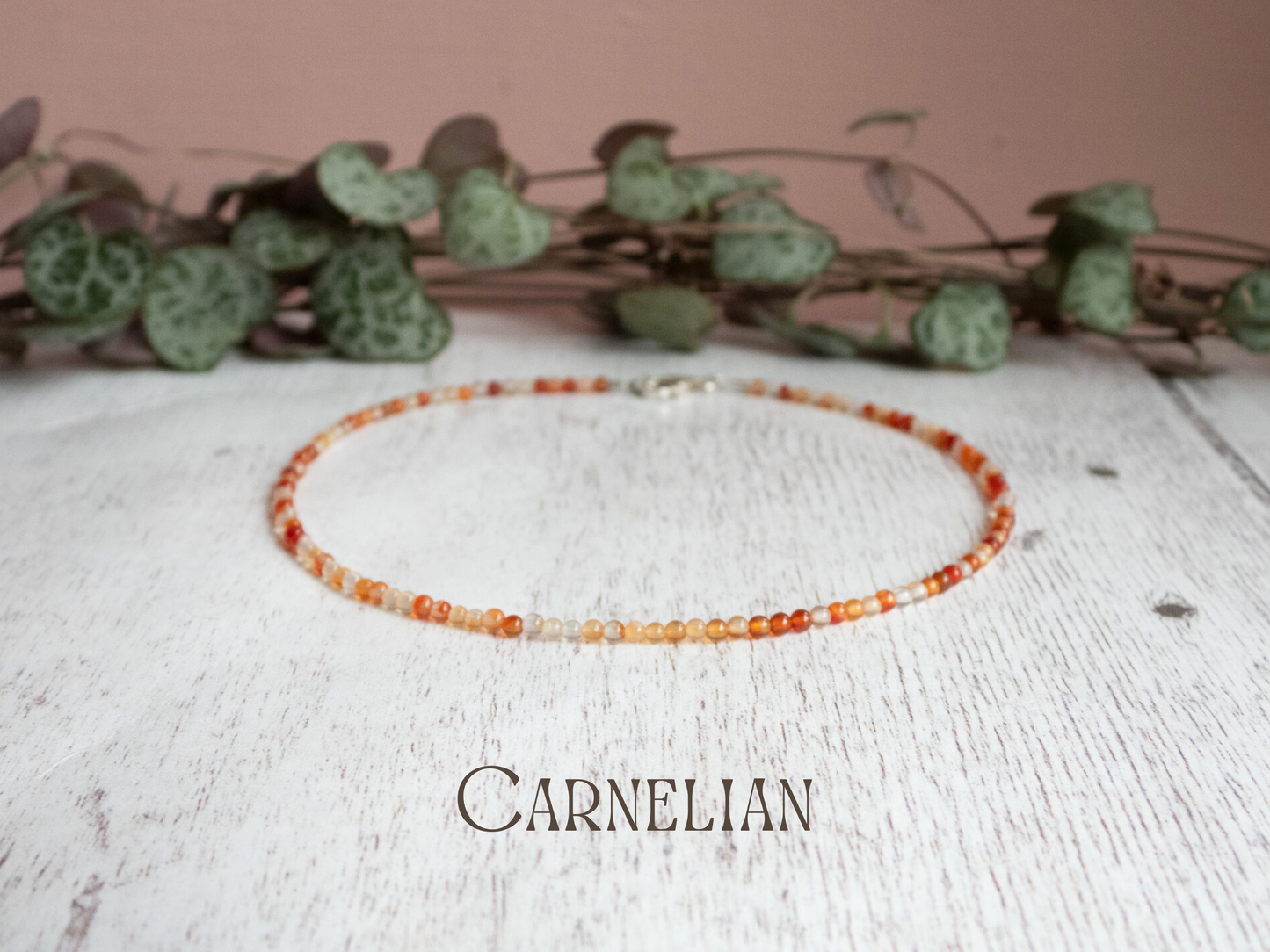Dainty Carnelian "Fertility" Gemstone Anklet | July Birthstone | Round Beads