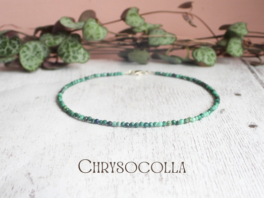 Dainty Chrysocolla Gemstone "Mastery" Anklet | Faceted Beads