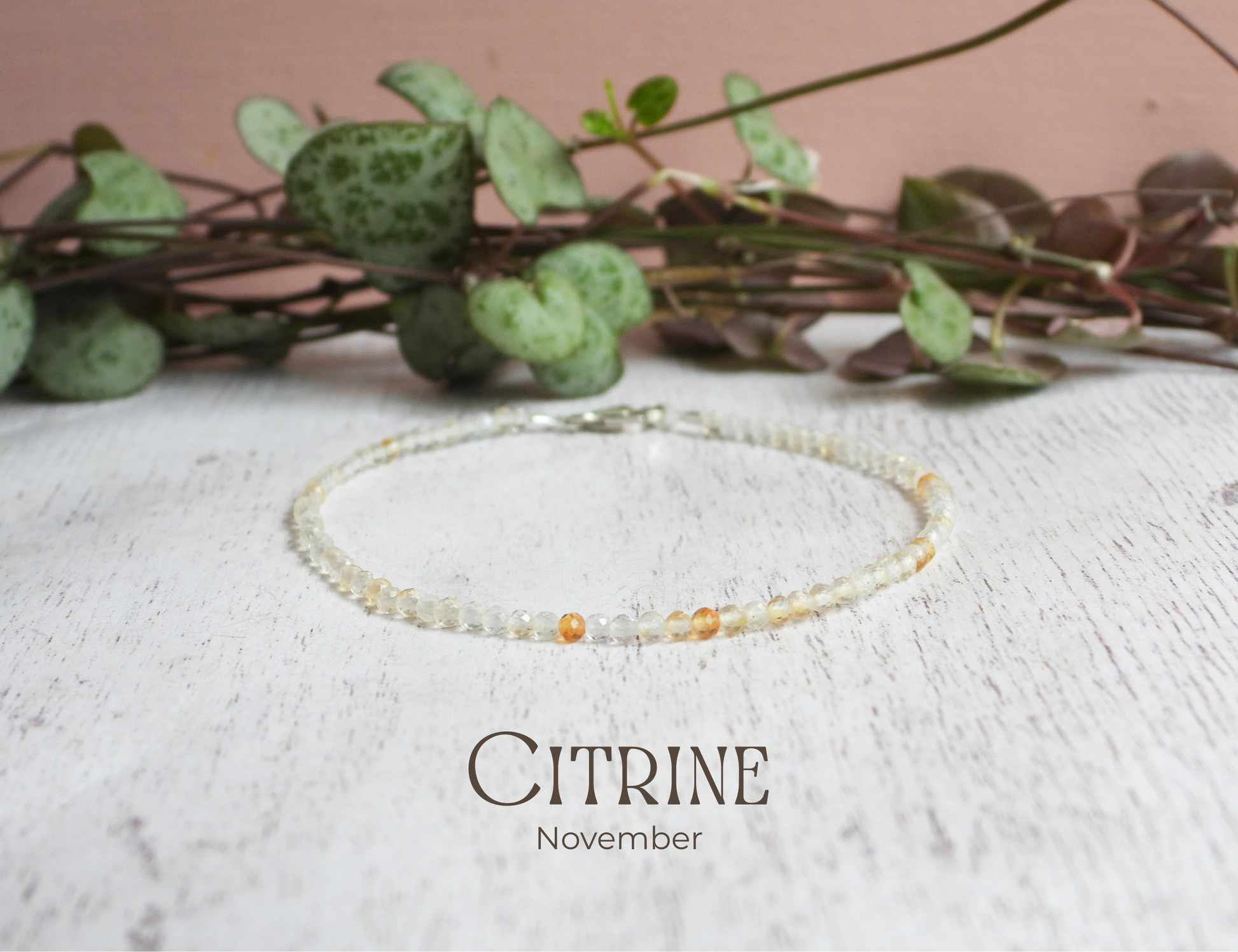 dainty citrine gemstone 2mm beaded bracelet, handmade in Cornwall
