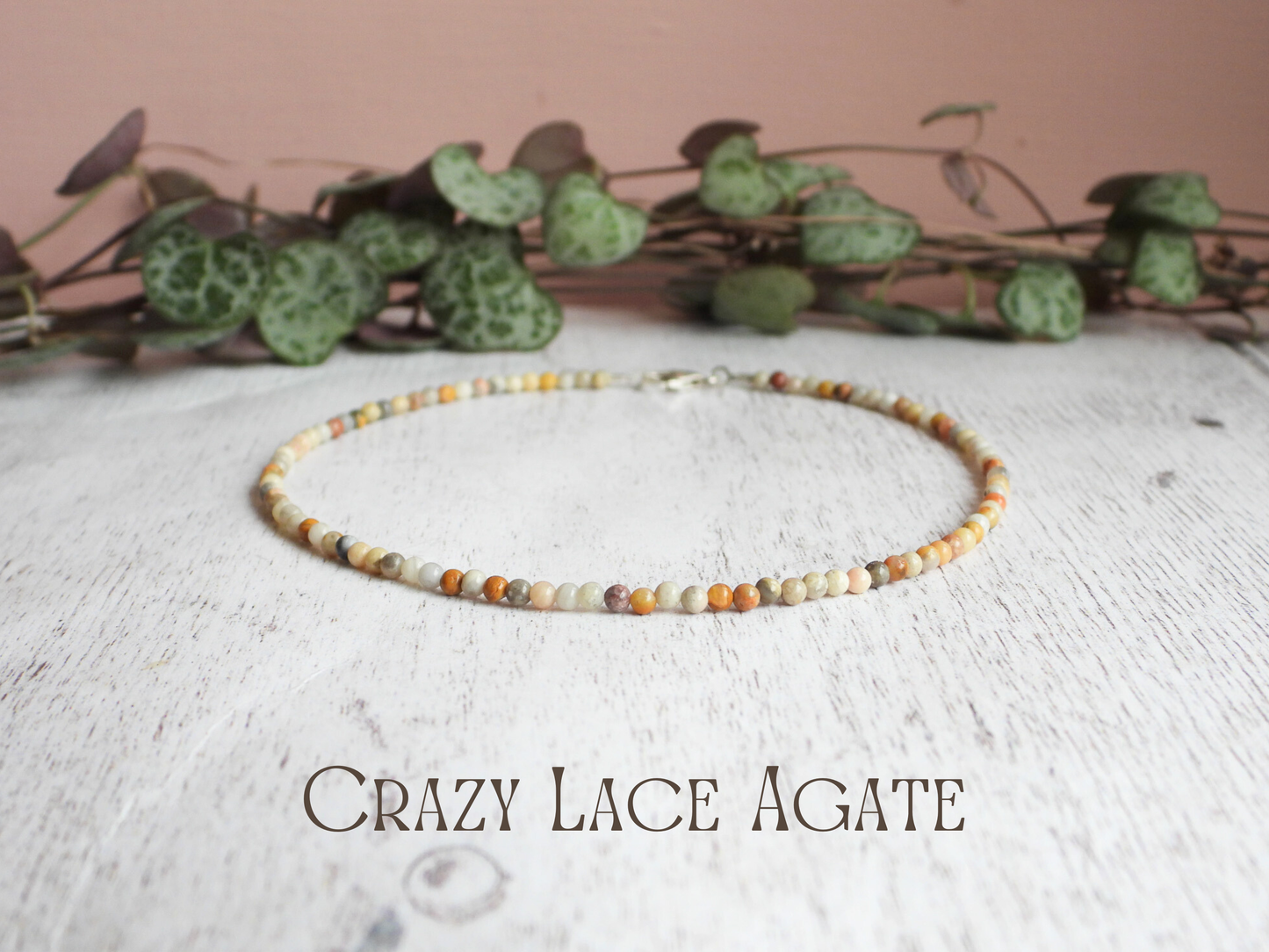Dainty Crazy Lace Agate "Laughter" Gemstone Anklet | Round Beads