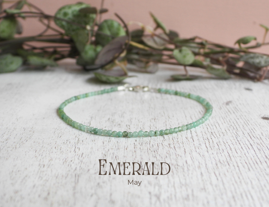 Dainty Emerald "Compassion" Gemstone Bracelet | May Birthstone | Round Beads