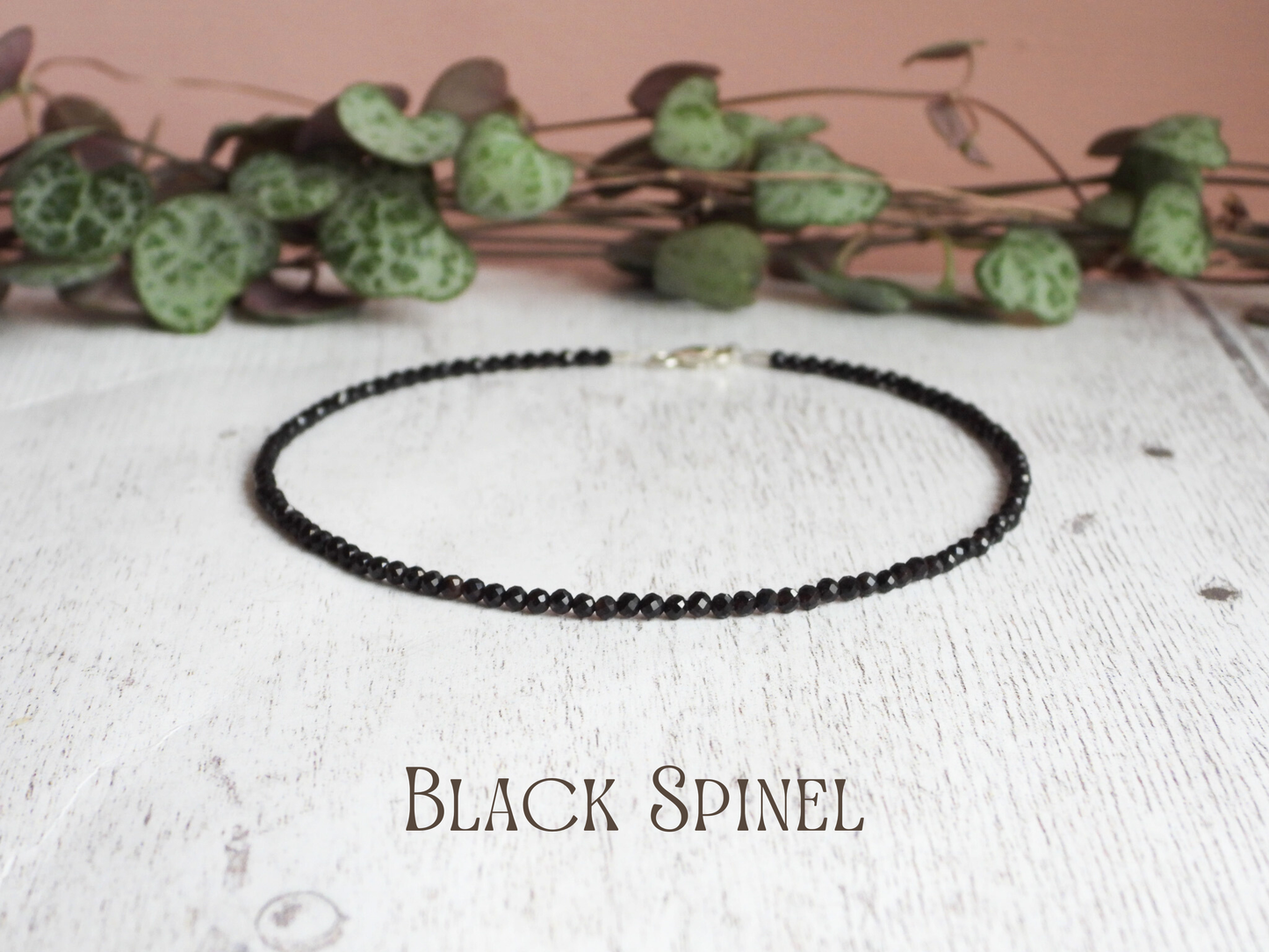 Dainty Black Spinel "Endurance" Gemstone Anklet | Faceted Beads