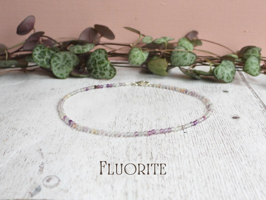 Dainty Fluorite "Clarity" Gemstone Anklet | Faceted Beads