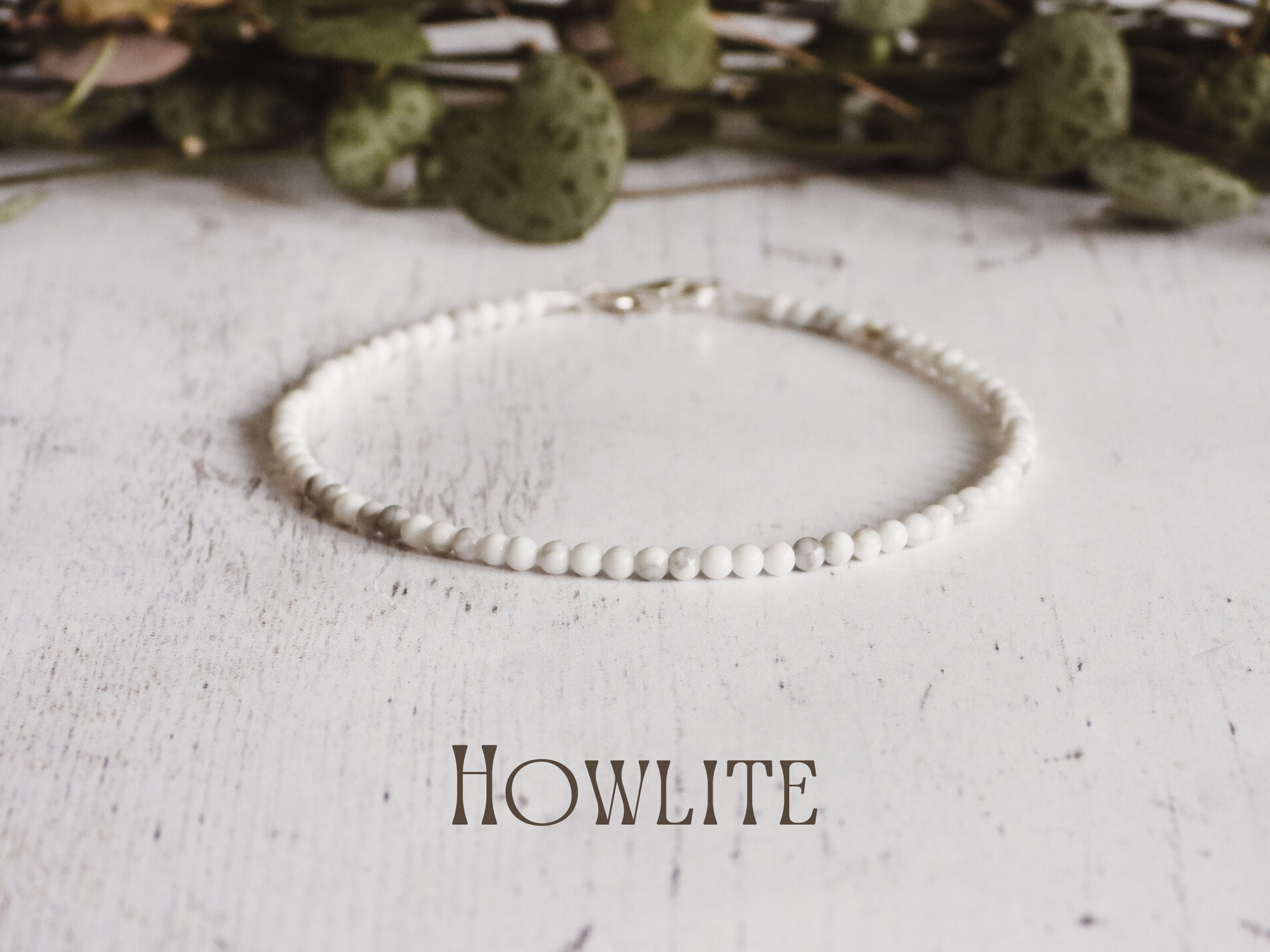 dainty howlite gemstone beaded bracelet with sterling silver clasp