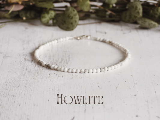 dainty howlite gemstone beaded bracelet with sterling silver clasp