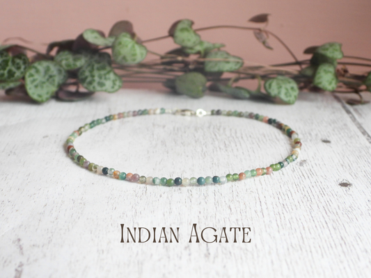 Dainty Indian Agate "Eternity" Gemstone Anklet | Round Beads