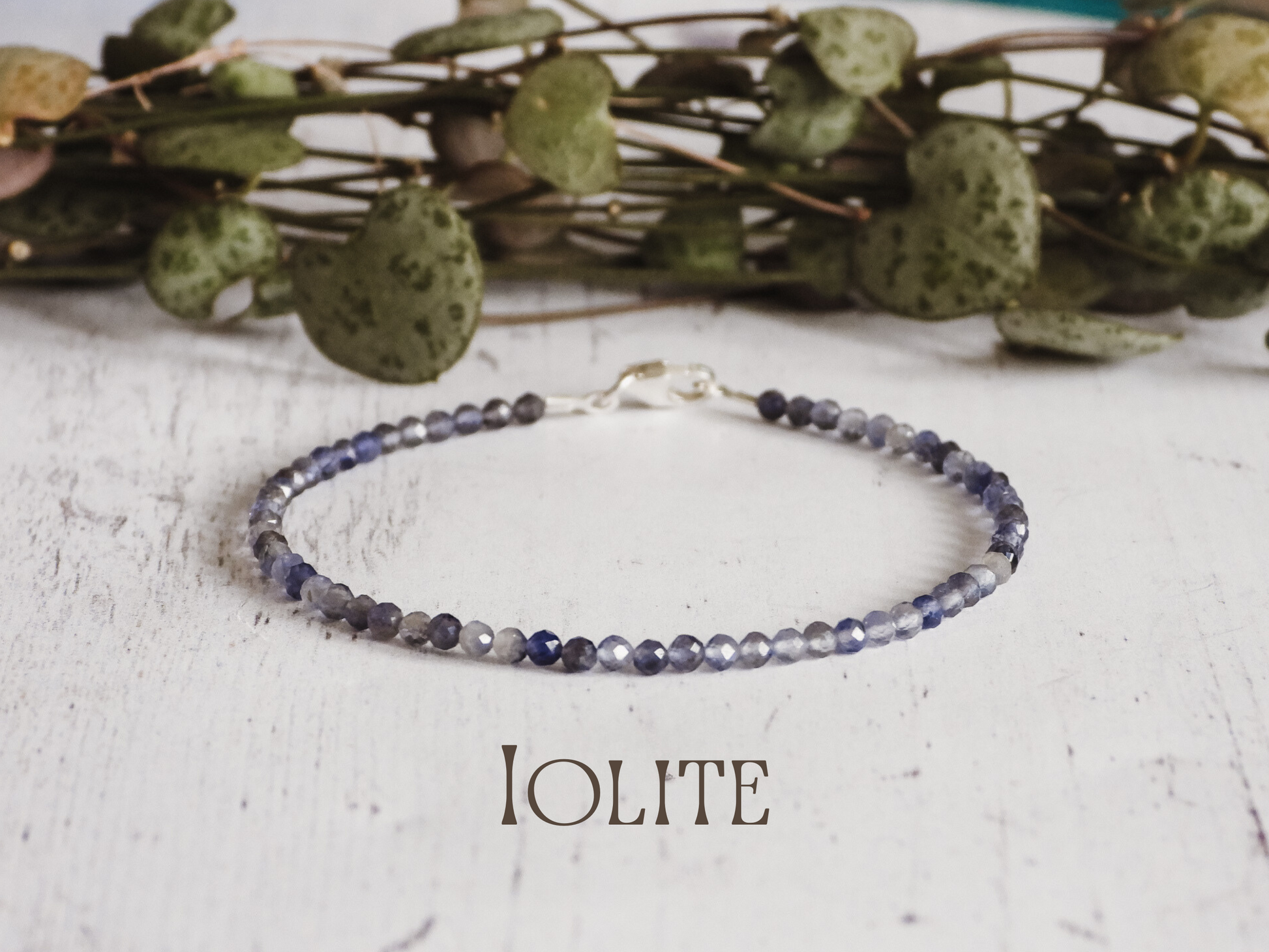 dainty 2mm iolite gemstone beaded bracelet
