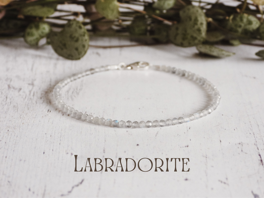 dainty labradorite gemstone stacking bracelet with sterling silver clasp