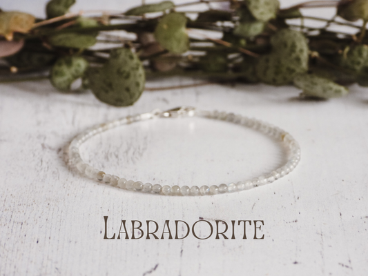 dainty labradorite gemstone beaded stacking bracelet
