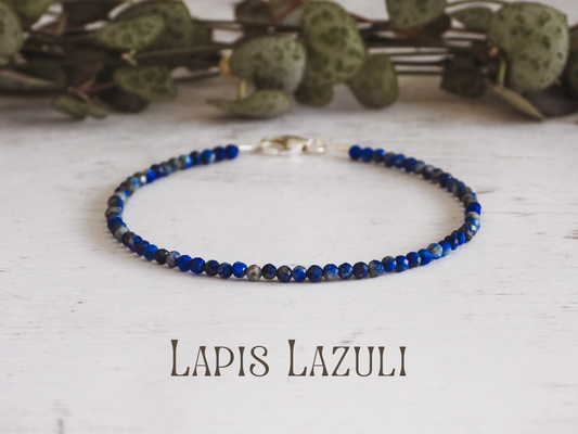 dainty lapis lazuli gemstone 2mm beaded bracelet