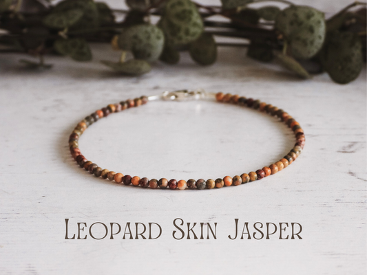 dainty leopard skin jasper stacking bracelet with sterling silver clasp