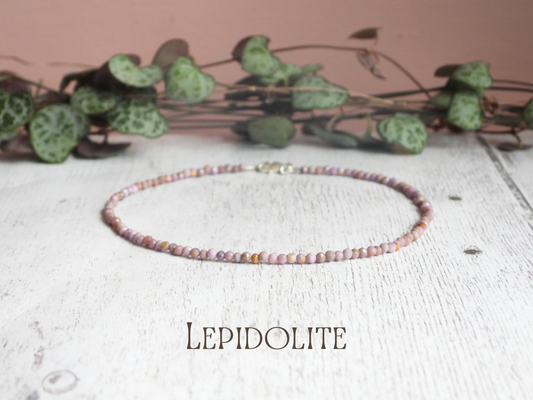 Dainty Lepidolite "Optimism" Gemstone Anklet | Faceted Beads