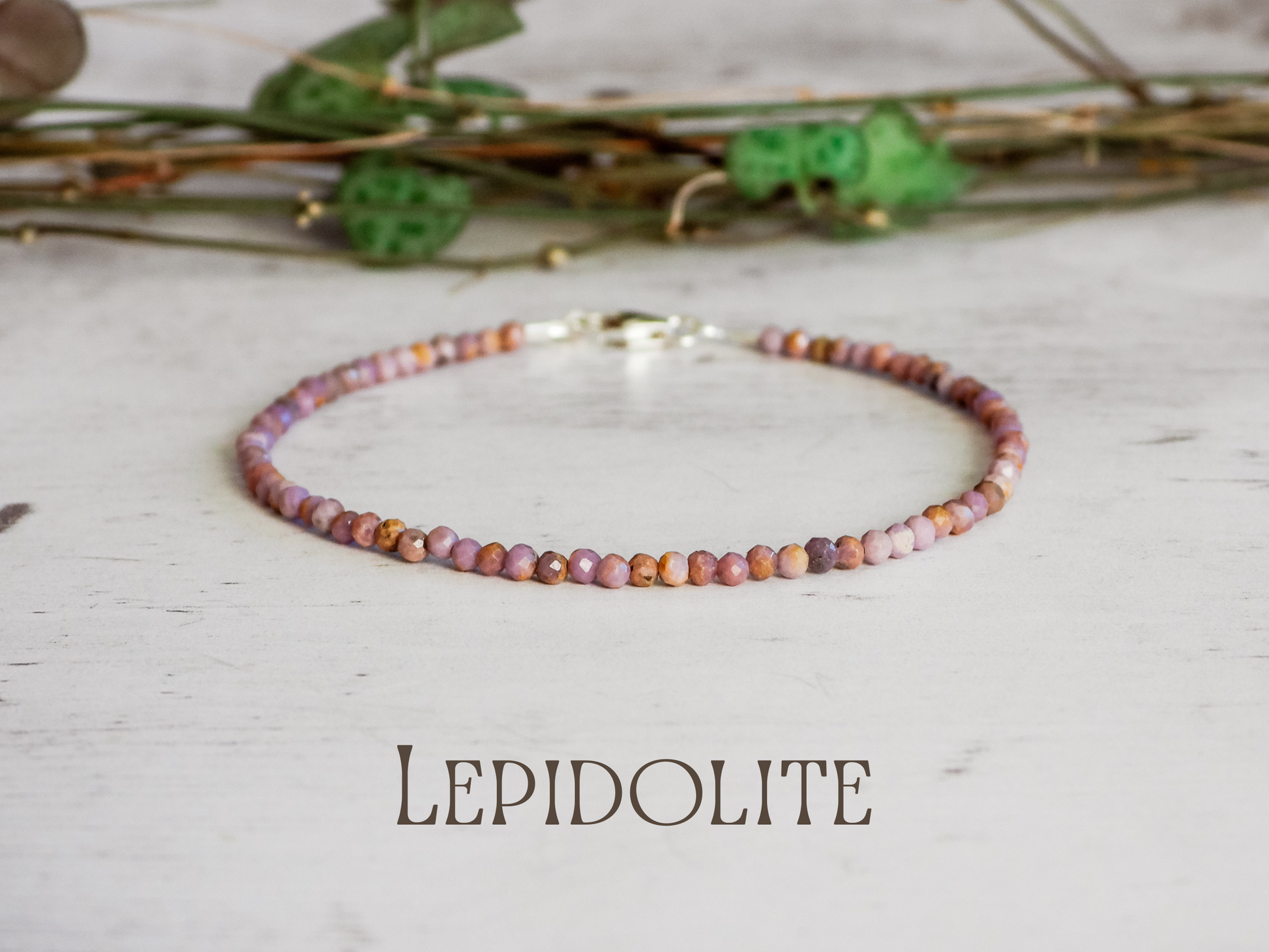 dainty purple lepidolite gemstone beaded bracelet