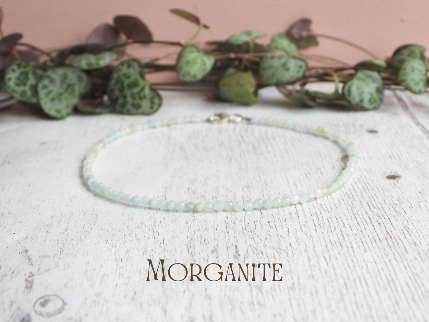 Dainty Morganite "Devine Love" Gemstone Anklet | Faceted Beads