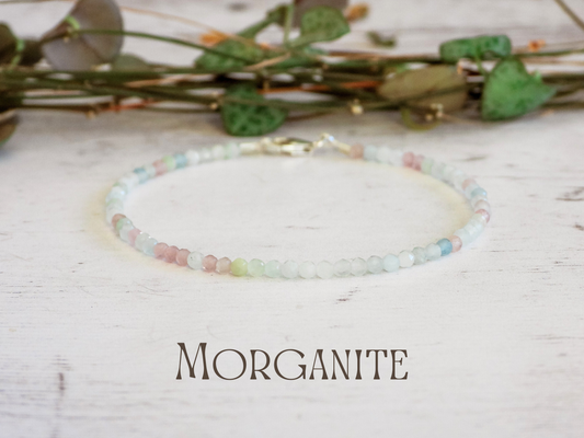 dainty morganite gemstone beaded bracelet