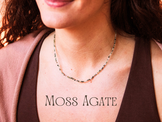 Dainty Moss Agate "Gardeners Stone" Gemstone Necklace | Faceted Beads