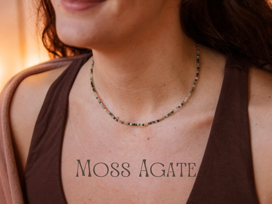 Dainty Moss Agate "Gardeners Stone" Gemstone Necklace | Round Beads