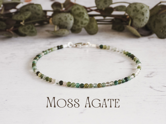 dainty 2mm moss agate gemstone beaded stacking bracelet