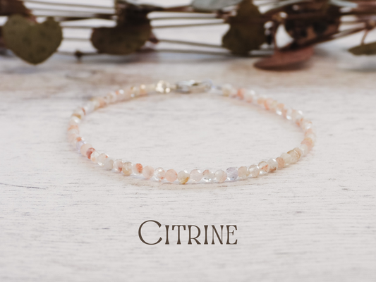 Dainty Citrine "Happiness" Gemstone Bracelet | November Birthstone |  Faceted Beads