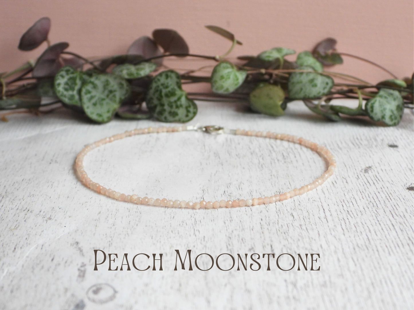Dainty Peach Moonstone "New Beginnings" Gemstone Anklet | Faceted Beads