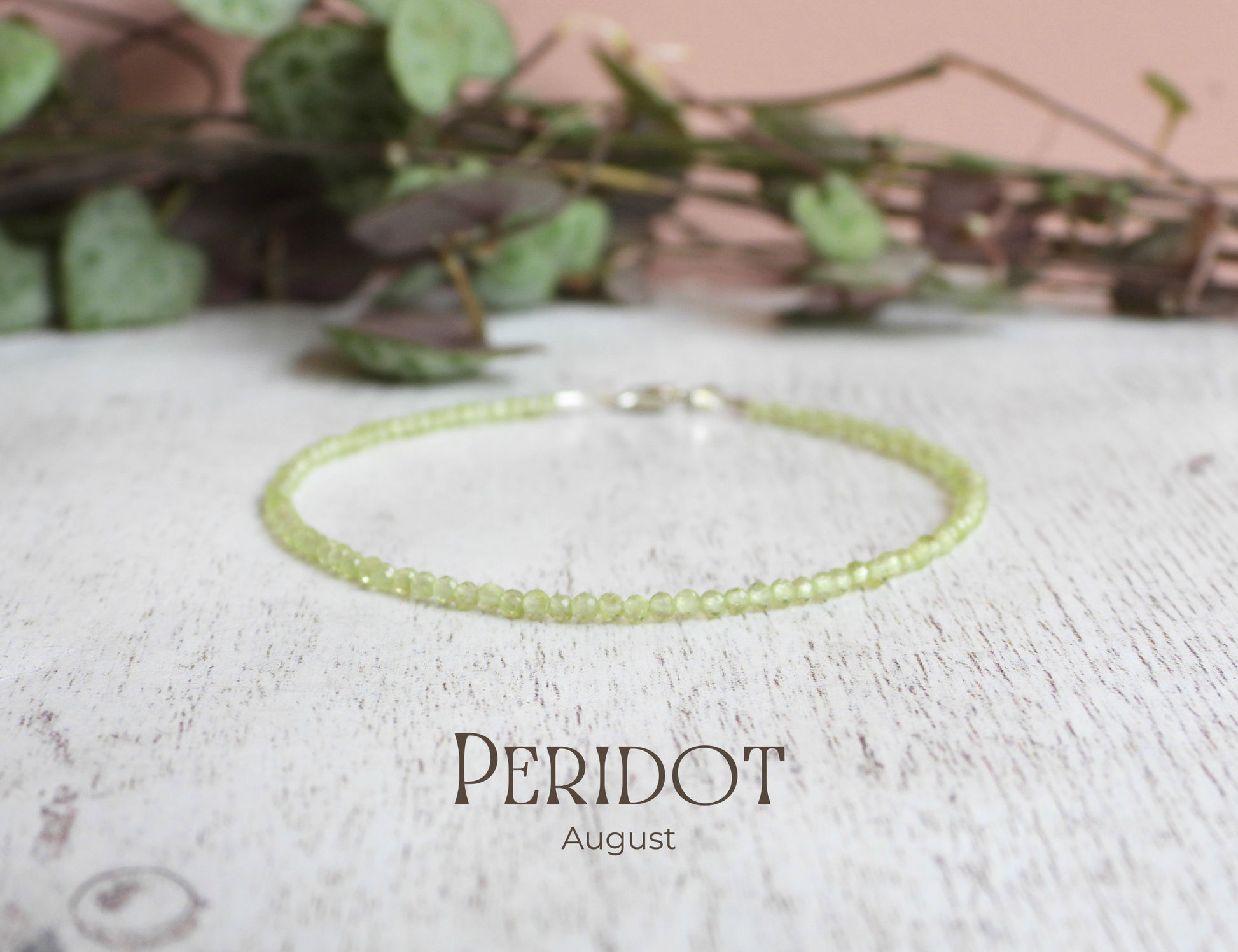 dainty peridot gemstone 2mm beaded bracelet handmade in Cornwall