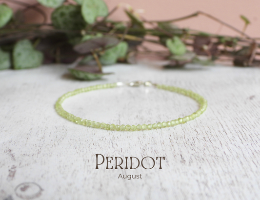 dainty peridot gemstone 2mm beaded bracelet handmade in Cornwall